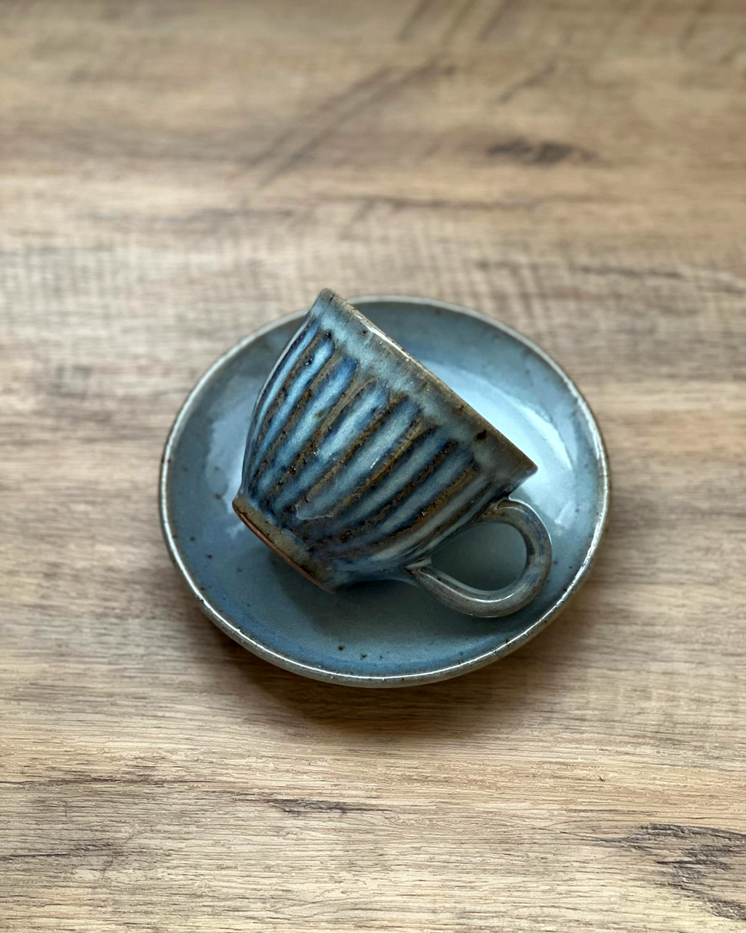 手工陶器 丸形咖啡杯碟套裝 青萩｜信樂燒