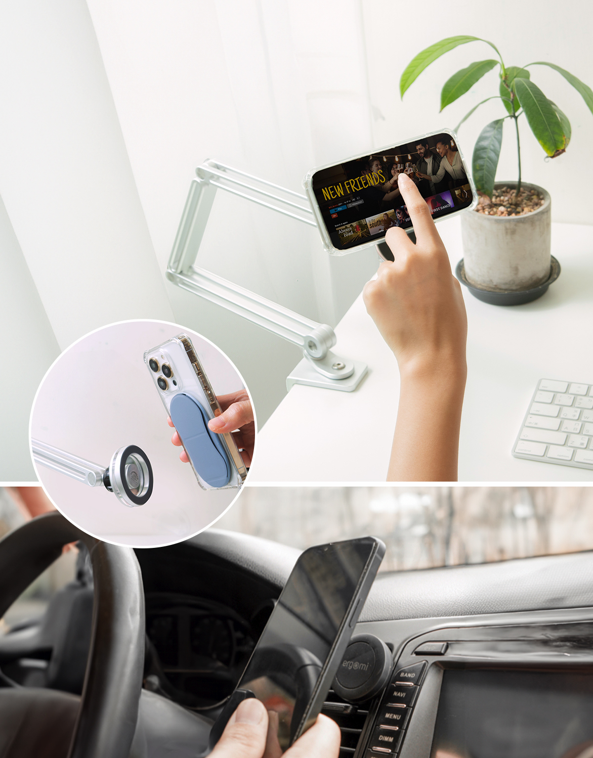 【小熊維尼】森林躲貓貓 隨行拍檔組｜Meta Stand 筆電平板支架+Mobius 雙磁圈手機支架+手機引磁貼片｜正版授權｜ergomi
