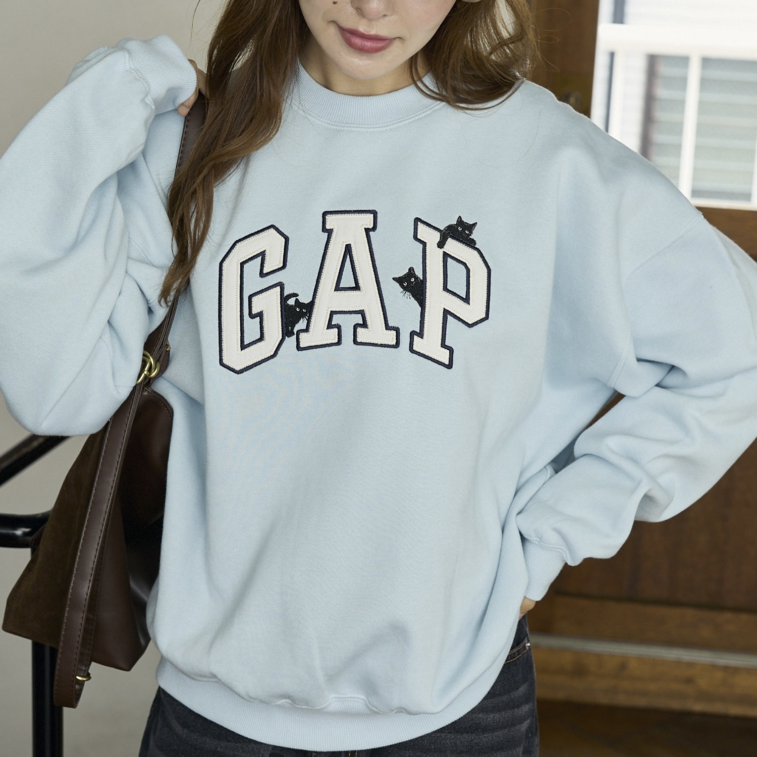PUBLUX × GAP 小黑貓 貓咪圖案 抓絨衛衣 大學T 111593977