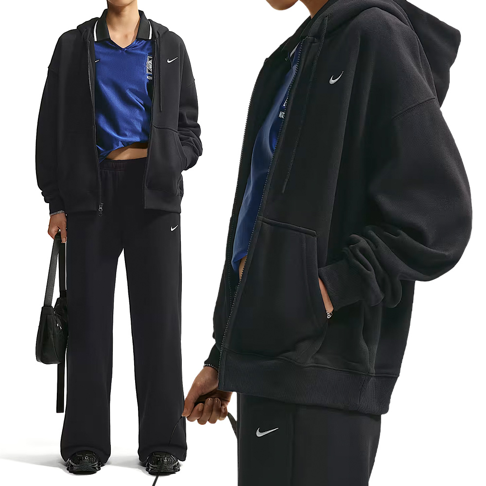 Nike As W Nk Stdo Flc Mw Os Fz Hdy 女款 黑色 拉鍊 連帽 外套 IM8085-001
