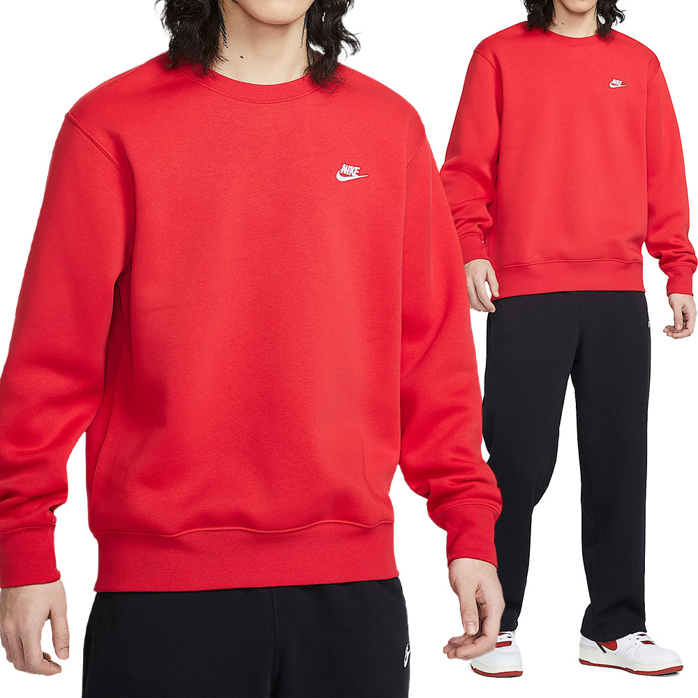 Nike As M Nk Club Bb Crew 男款 紅色 圓領 刷毛 大學T 長袖 FN3887-657