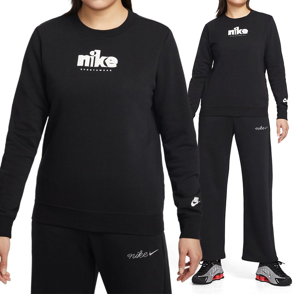 Nike Club Flc Std Gx Crew 女款 黑色 圓領 Logo 印花 長袖 IF0225-010