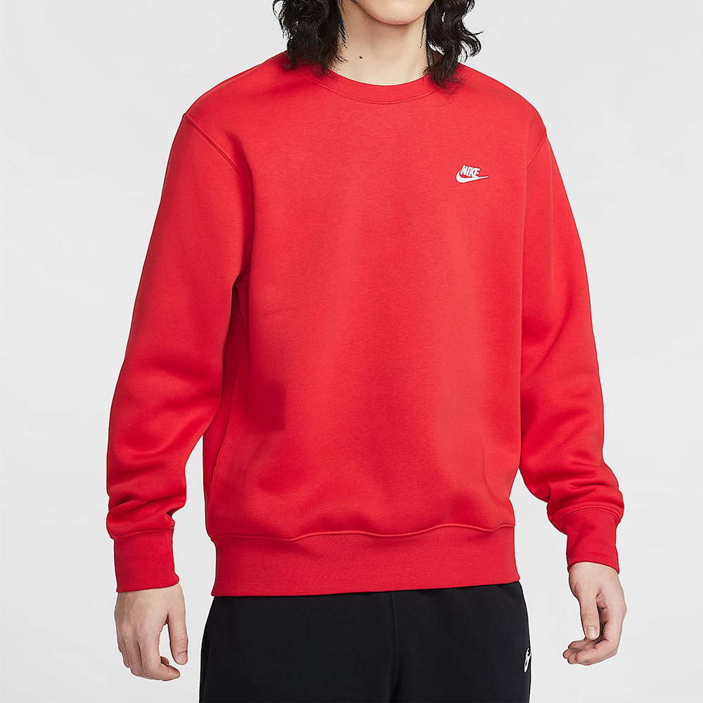 Nike As M Nk Club Bb Crew 男款 紅色 圓領 刷毛 大學T 長袖 FN3887-657