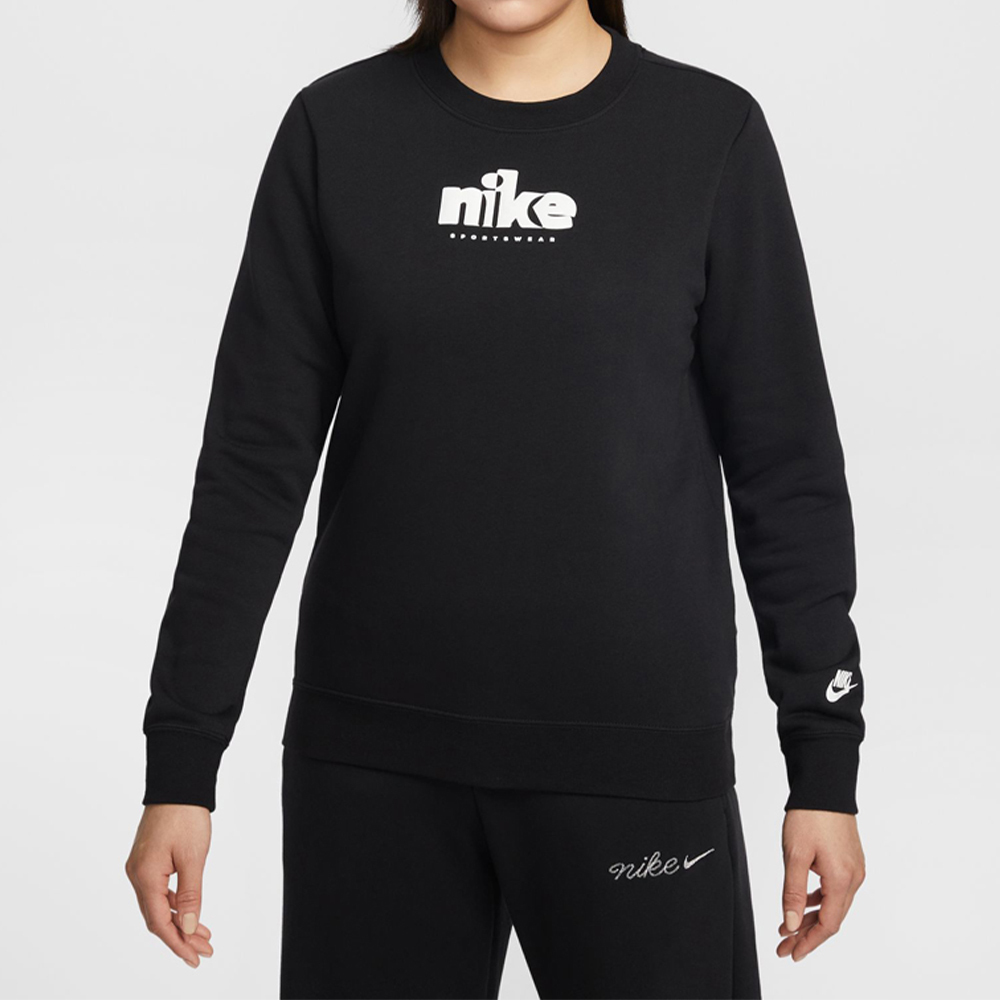 Nike Club Flc Std Gx Crew 女款 黑色 圓領 Logo 印花 長袖 IF0225-010
