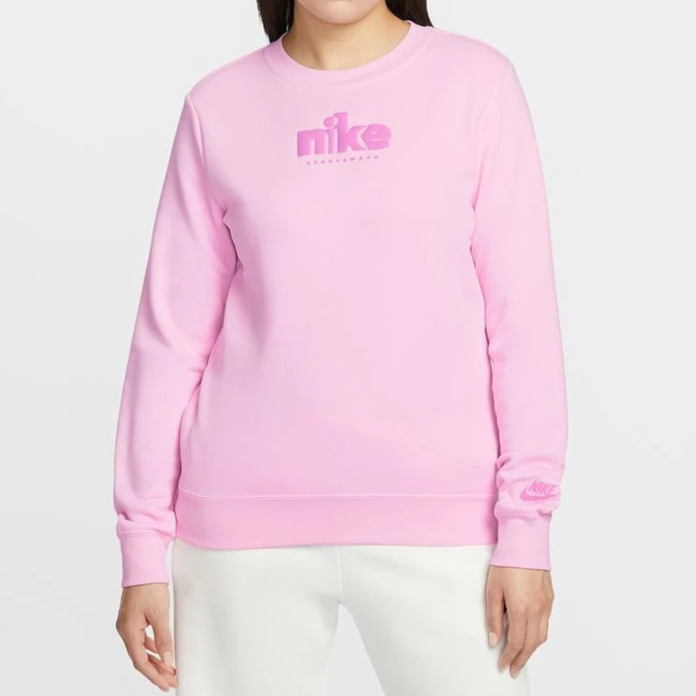 Nike Club Flc Std Gx Crew 女款 粉色 圓領 Logo 印花 長袖 IF0225-663