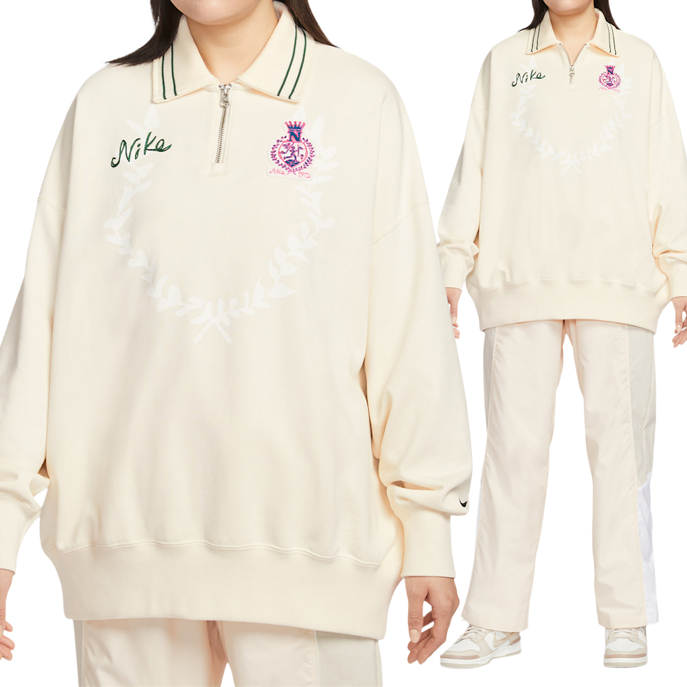 Nike AS NSW FLC OS NNSC QZ 女款 象牙白色 寬鬆 抓絨 Polo衫 長袖 IQ3943-110