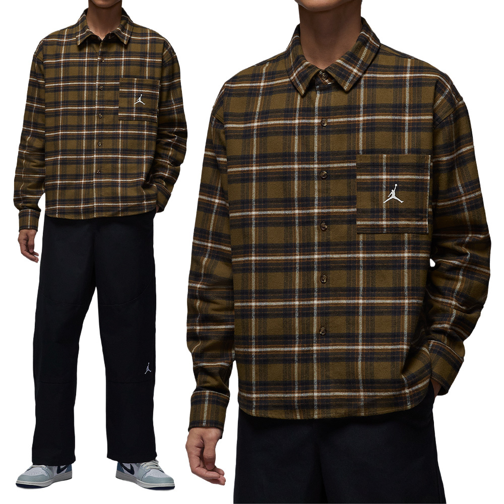 Nike AS M J BRK Flannel GFX LS 男款 棕色 休閒 襯衫 法蘭絨 長袖 IF1858-265