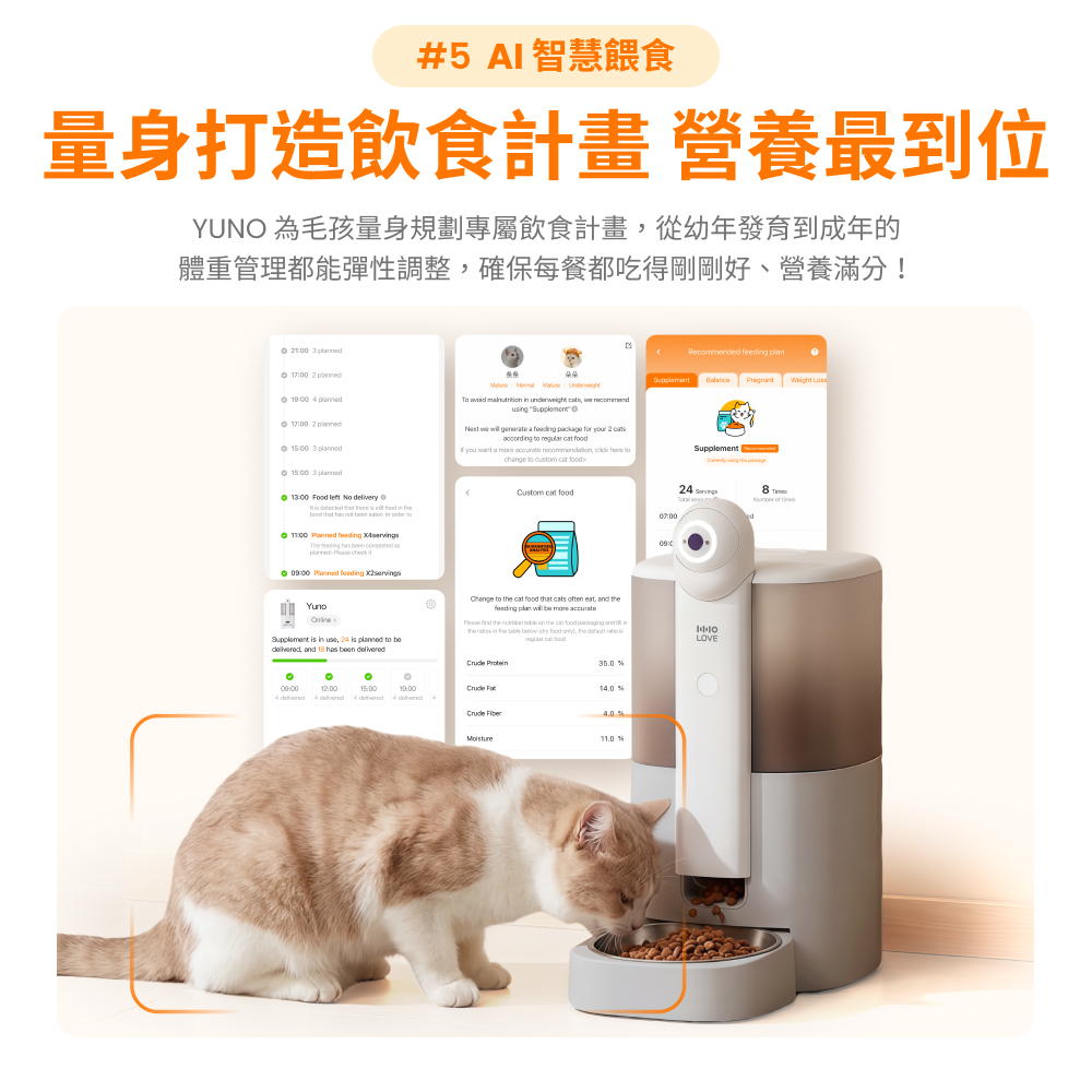 YUNO AI 全景智慧寵物餵食器量身打造飲食計畫
