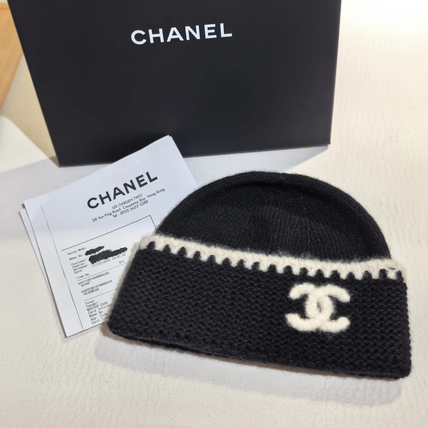 全新CHANEL冷帽 /毛線帽 AA9203 黑白雙C標誌針織羊絨冷帽 #BRAND NEW #香榭站正品