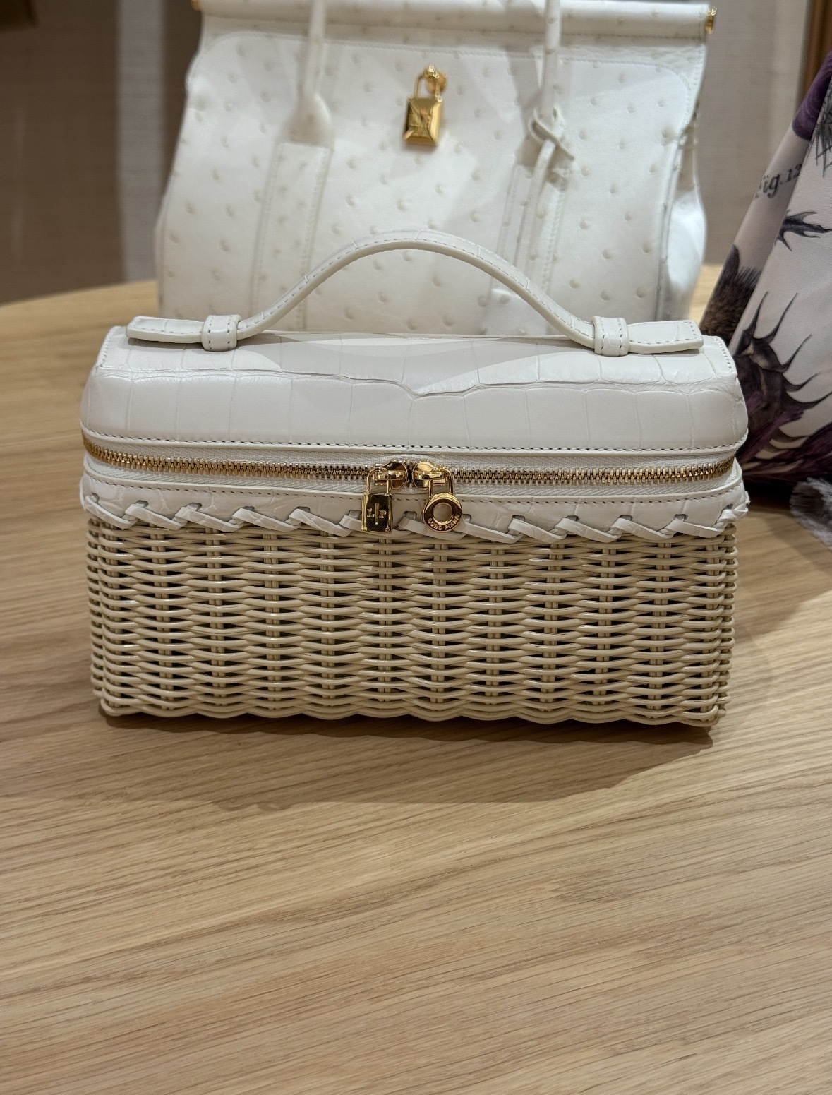 Loro Piana Extra Pocket L19 白金鱷魚皮編織飯盒袋手袋