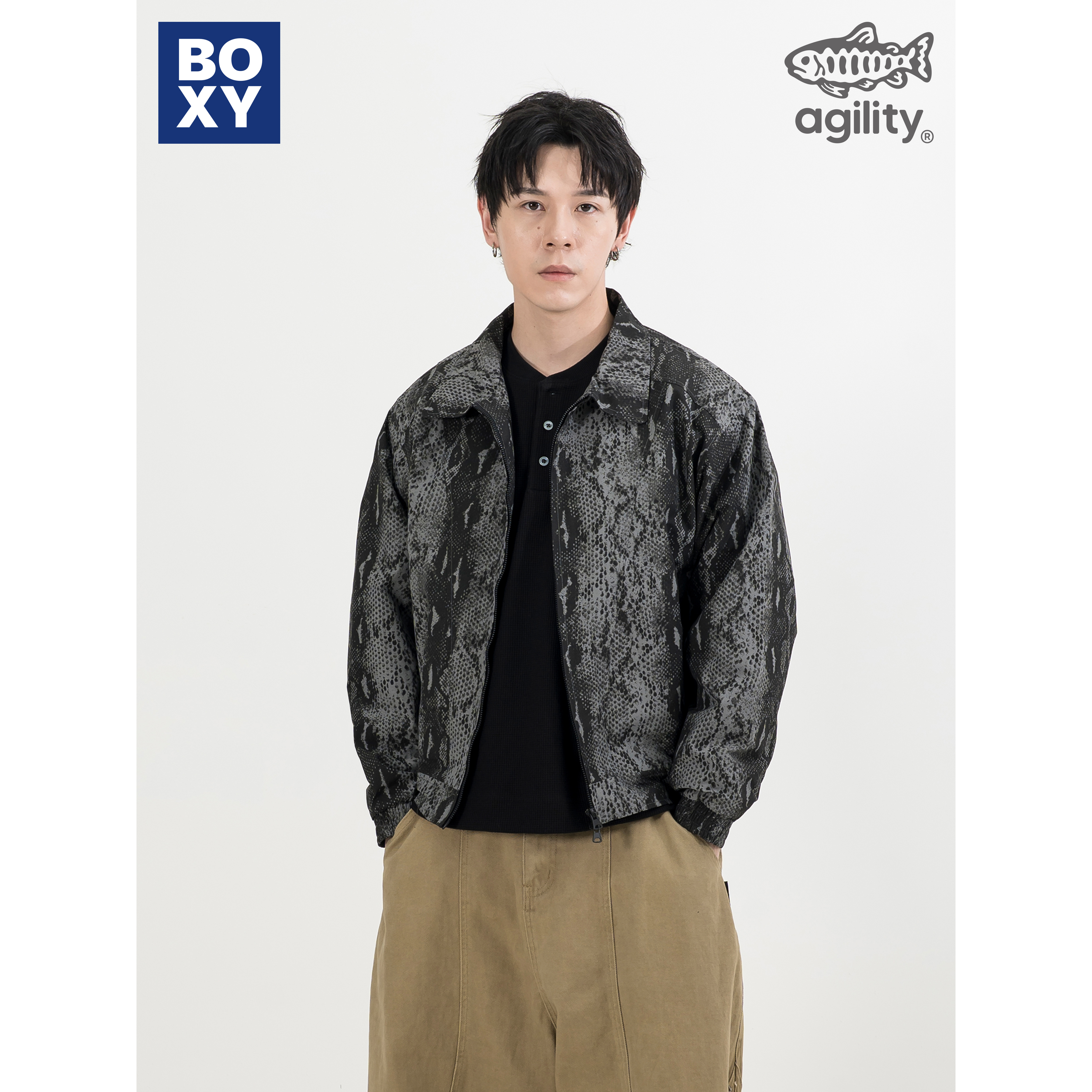 AGILITY Snake Print Zip Coach Jacket 寬短 蛇紋 教練外套 [SNJ]