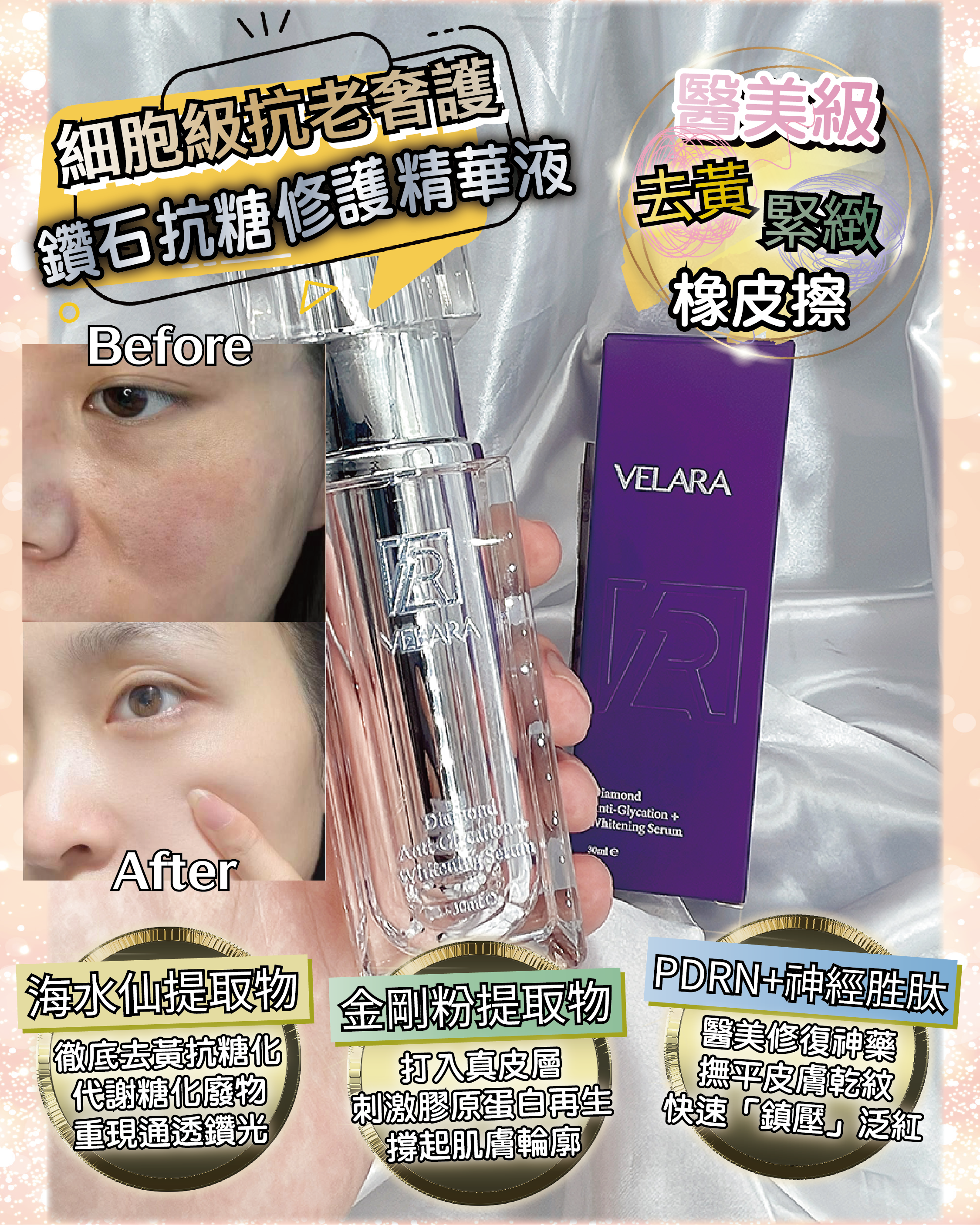 VELARA Diamond Anti-Glycation + Whitening Serum 鑽石抗糖修護精華液