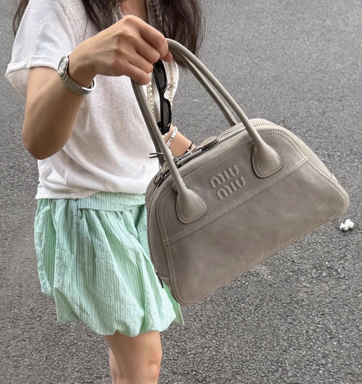 Miu Miu Vivant Small Nappa Leather Bag Grey灰色小號手袋
