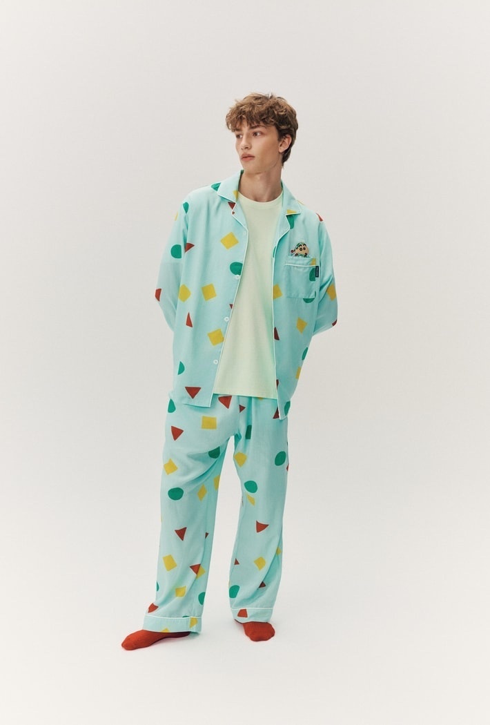 SPAO 蠟筆小新幾何圖形長袖睡衣Set