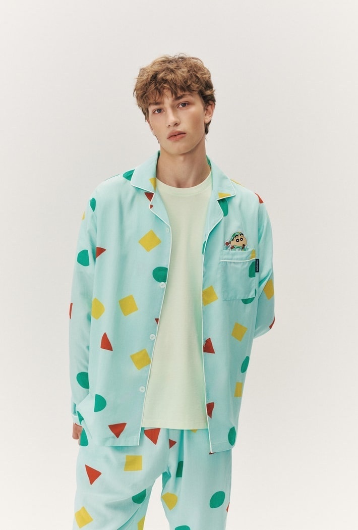 SPAO 蠟筆小新幾何圖形長袖睡衣Set