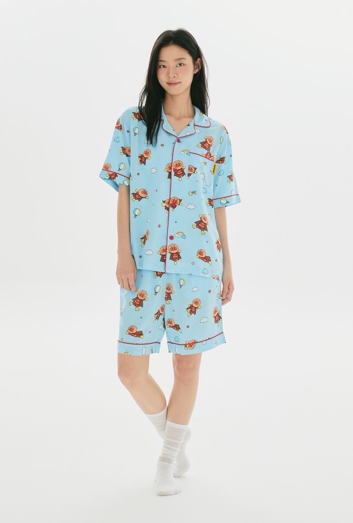 SPAO 麵包超人短袖藍色睡衣套裝
