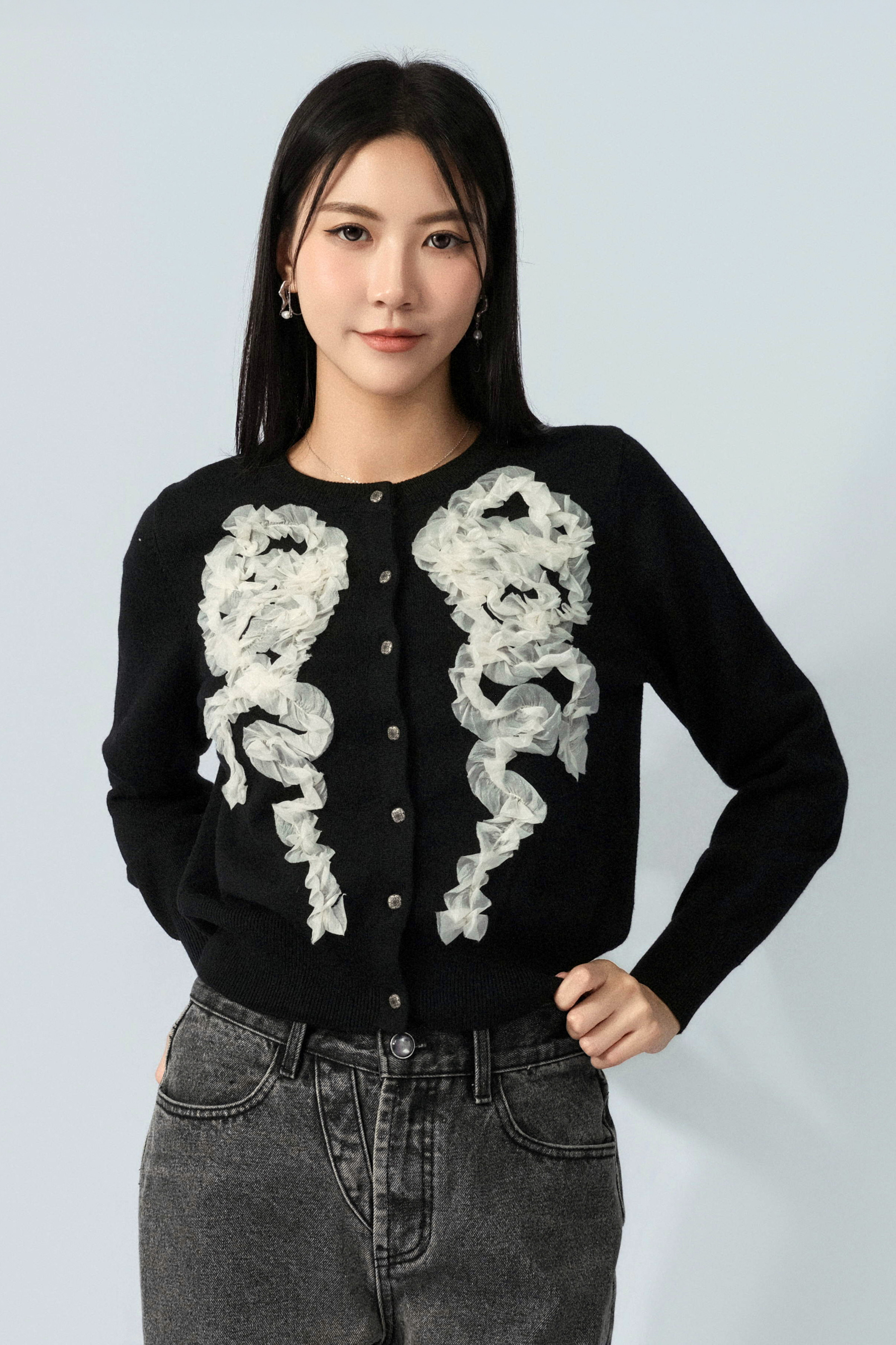 不規則荷葉車花cardigan（預購產品）