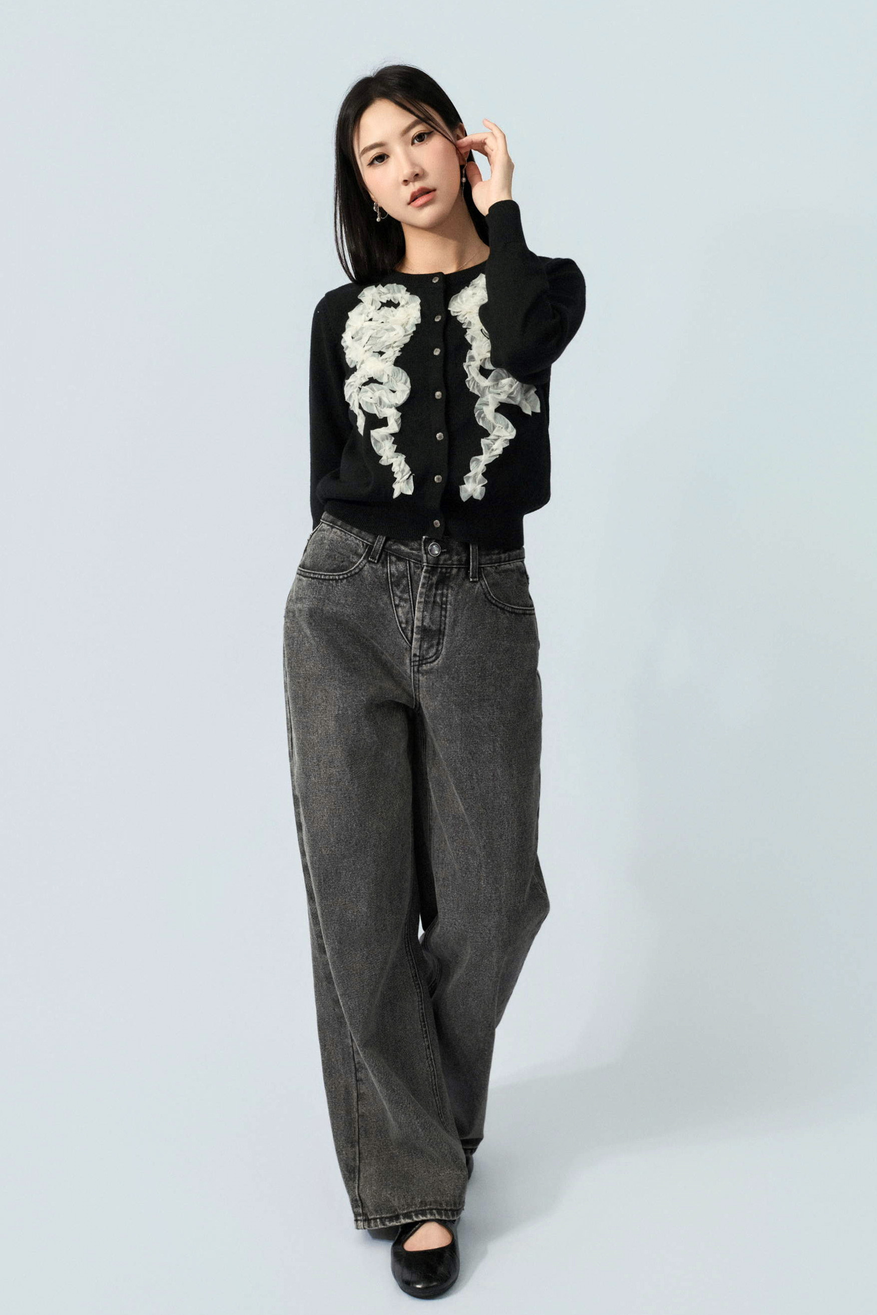 不規則荷葉車花cardigan（預購產品）