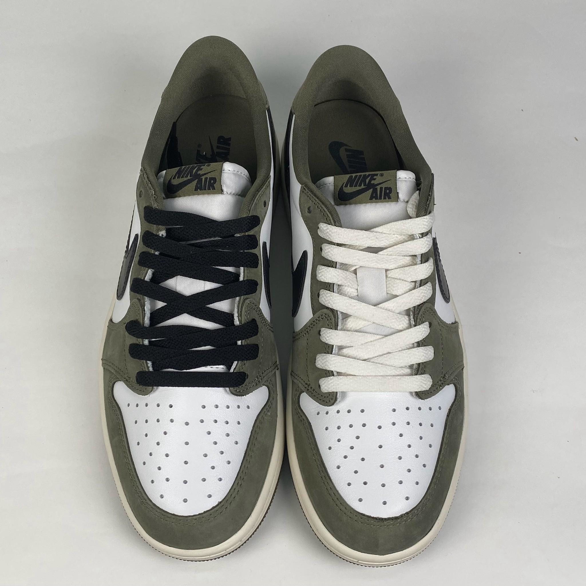 微瑕疵-鞋帶黑白各缺一隻腳(剩一隻黑一隻白) HQ6998-200 M9 Air Jordan 1 Low "Medium Olive" 橄欖綠 男鞋
