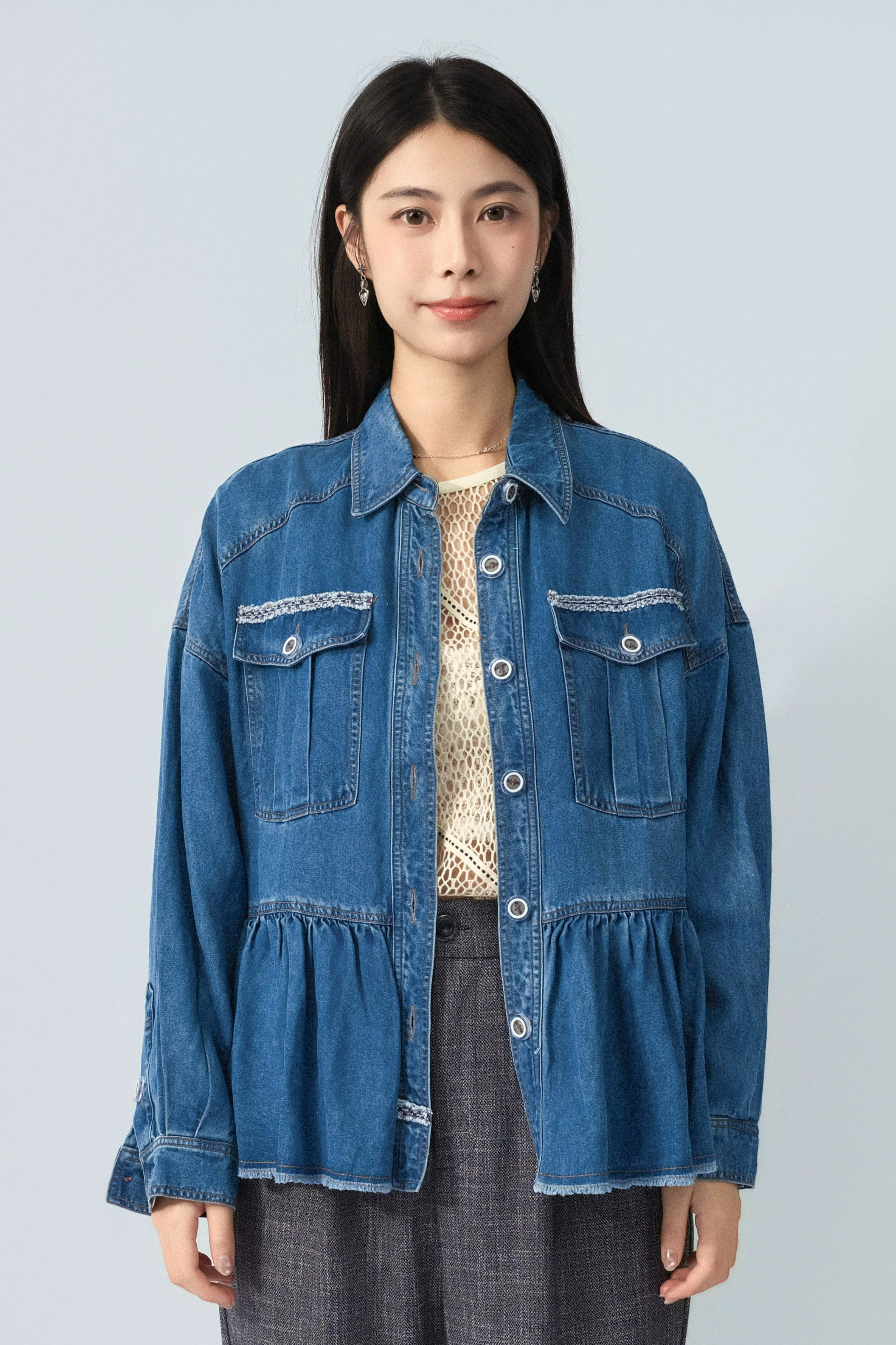 織帶邊傘腳牛仔恤衫外套（預購產品）