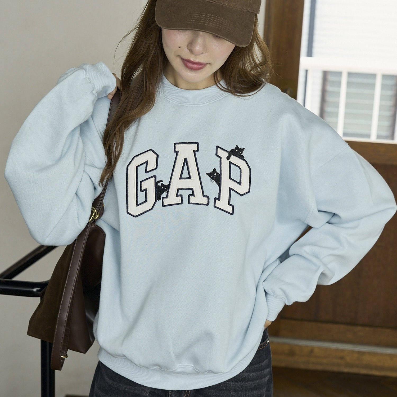 （預購）🇯🇵日本GAP 貓咪 趣味 LOGO 大學T 刷毛 衛衣