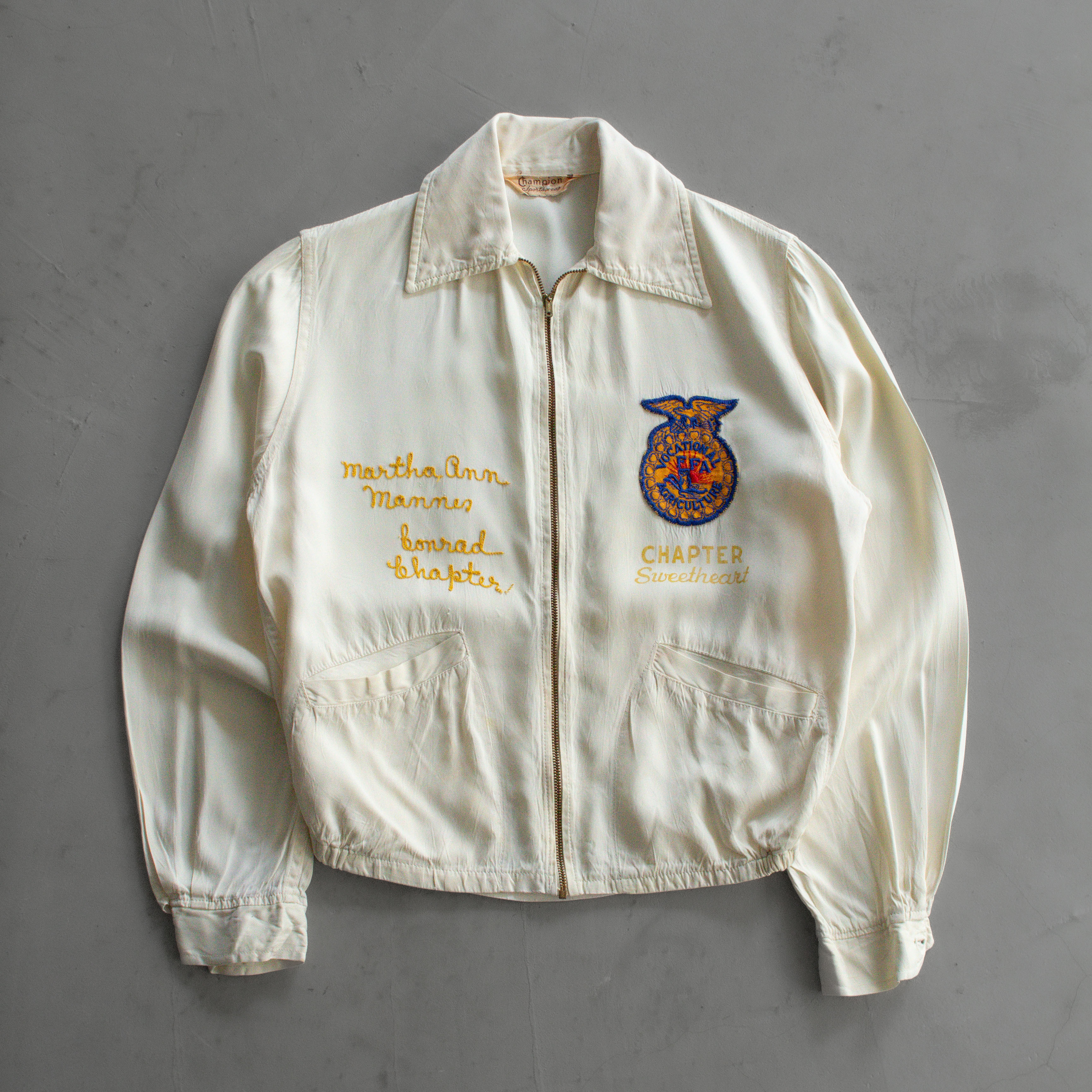 50S CHAMPION FFA SWEETHEART RAYON JACKET  美國製 白色 嫘縈 外套