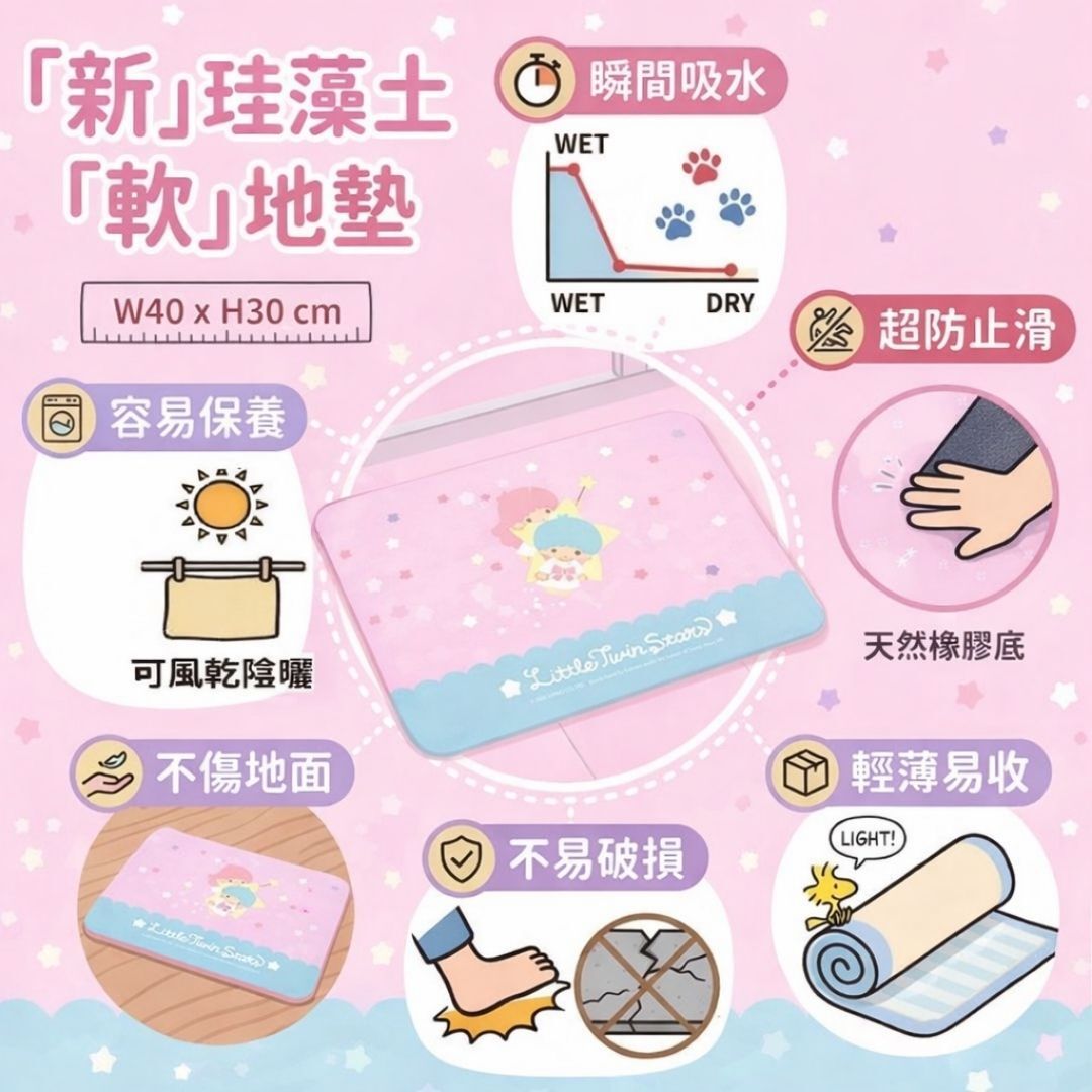 雙星仙子 Sanrio 浴室吸水珪藻土地墊(軟墊)