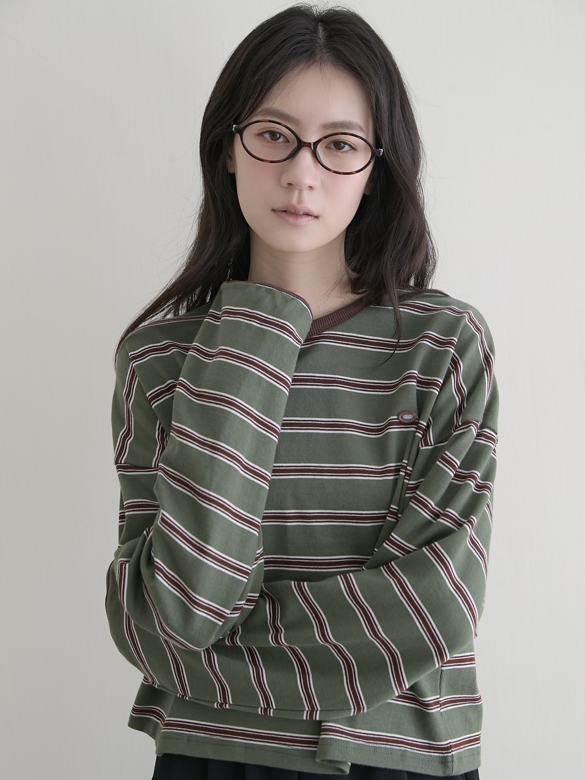 復古條紋短TEE
