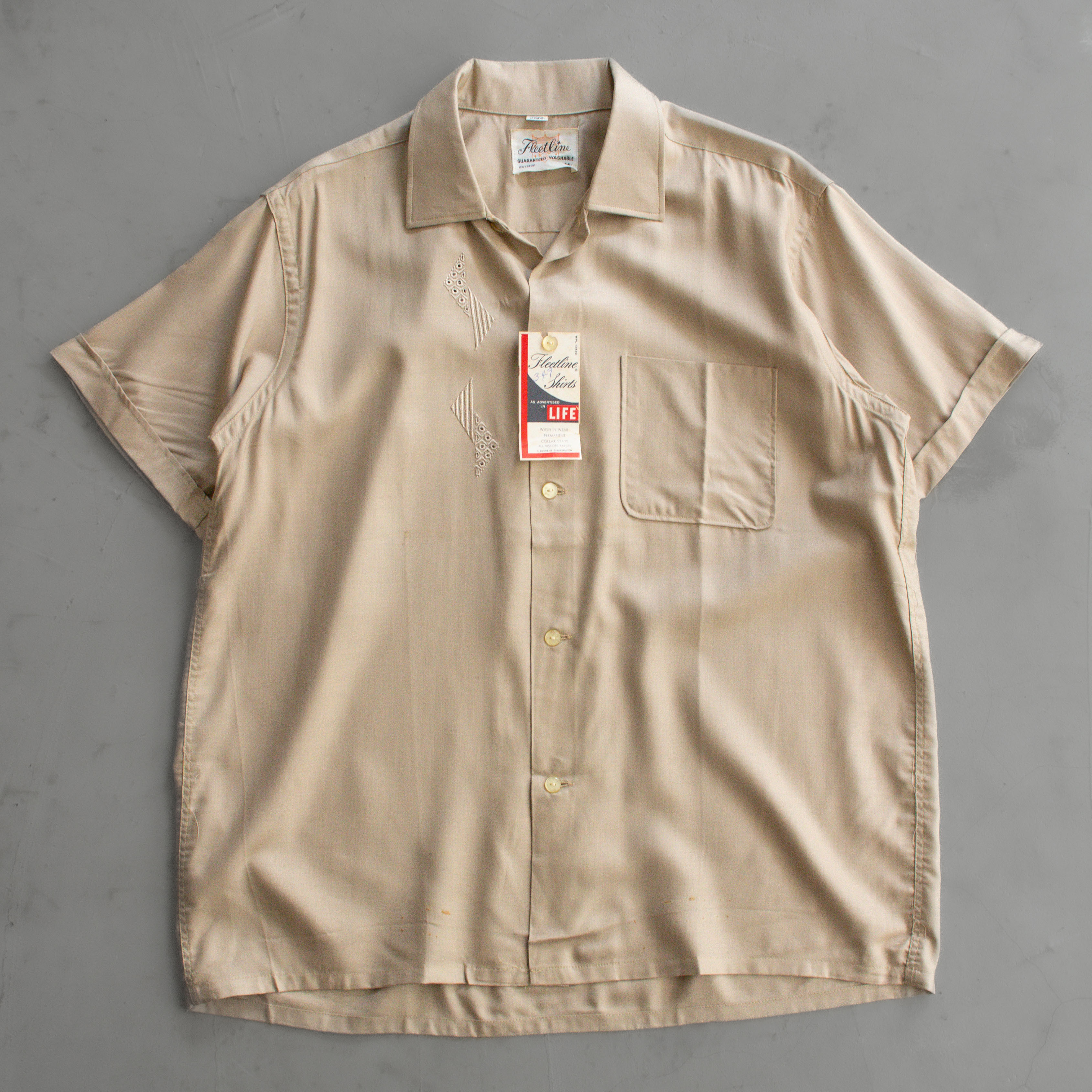 50S NOS FLEETLINE RAYON OPEN SHIRT  美國製 卡其 嫘縈 開領 短袖 襯衫