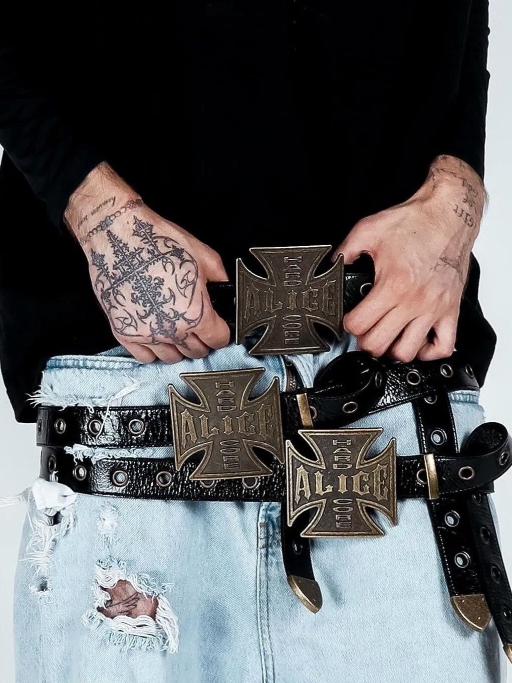 ALICE HOLLYWOOD 經典大十字頭皮帶 銀色 / 鐵灰色 BLISTERED MOTO COUTURE BELT Chrome