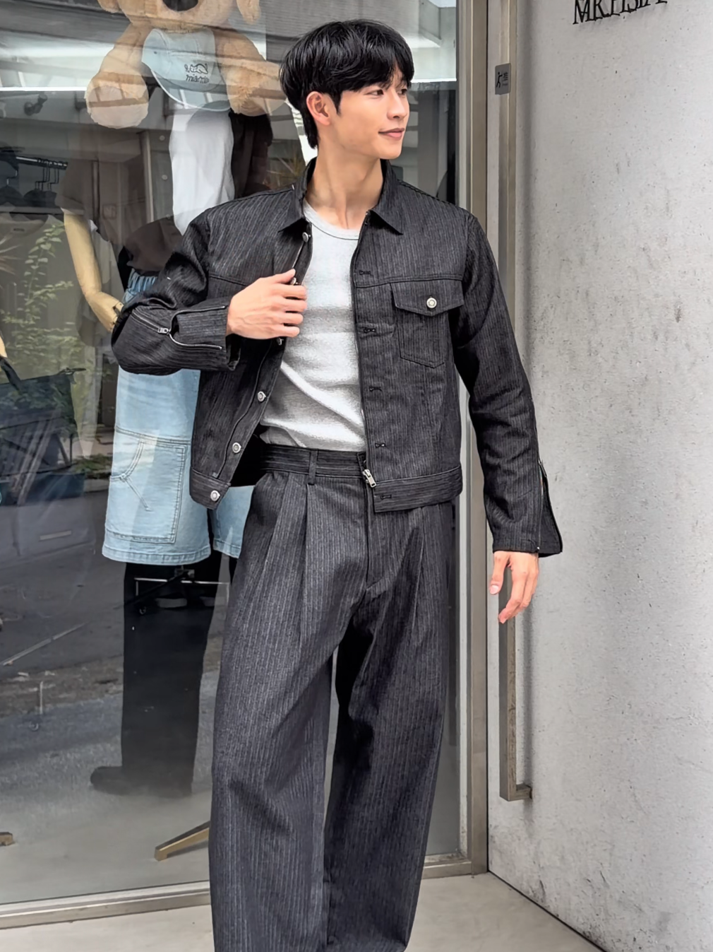 雙軌金屬釦丹寧套裝