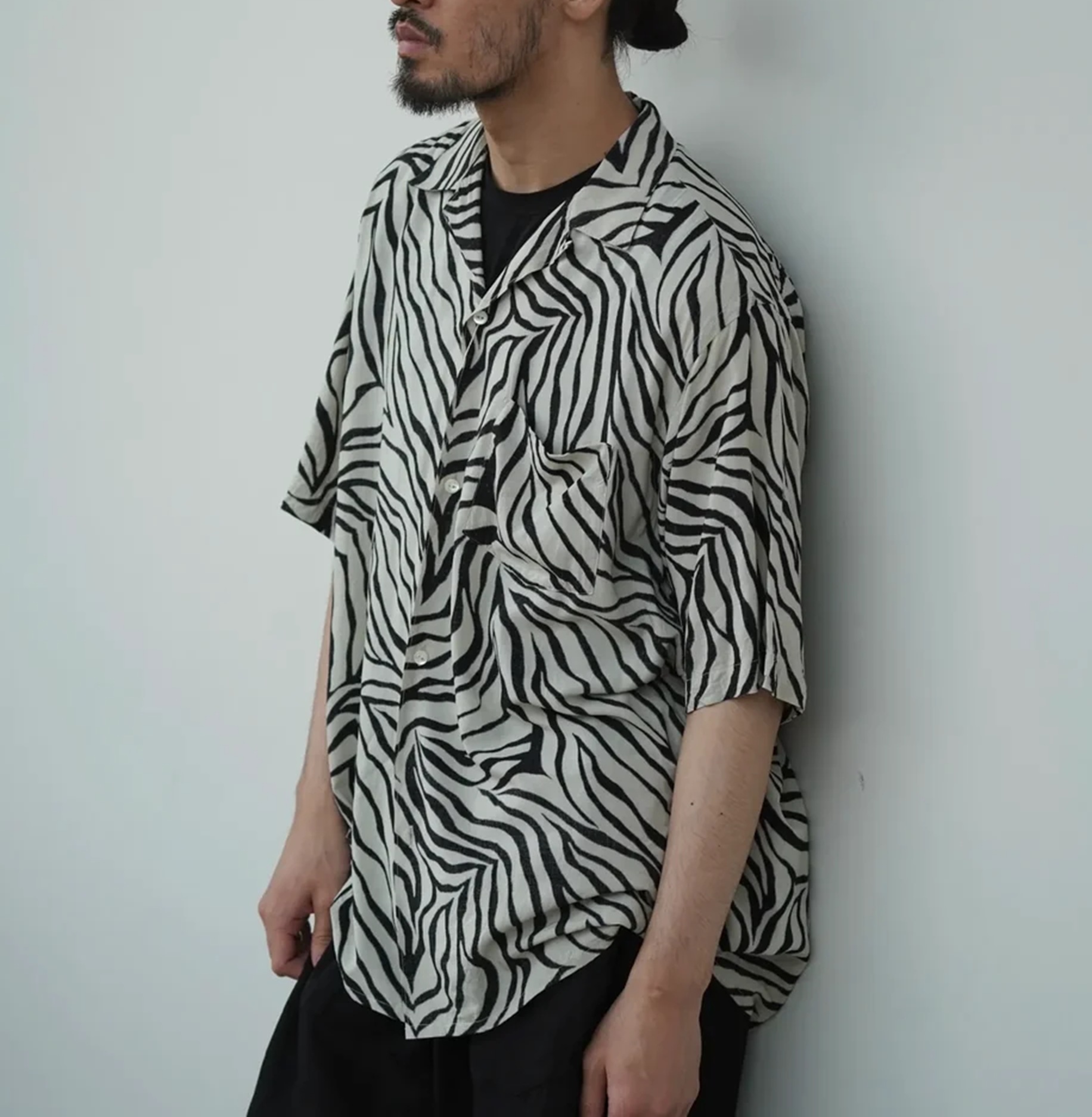 COMOLI ZEBRA SHORT SLEEVE OPEN COLLAR SHIRT - PRE ORDER ITEM (預訂中)
