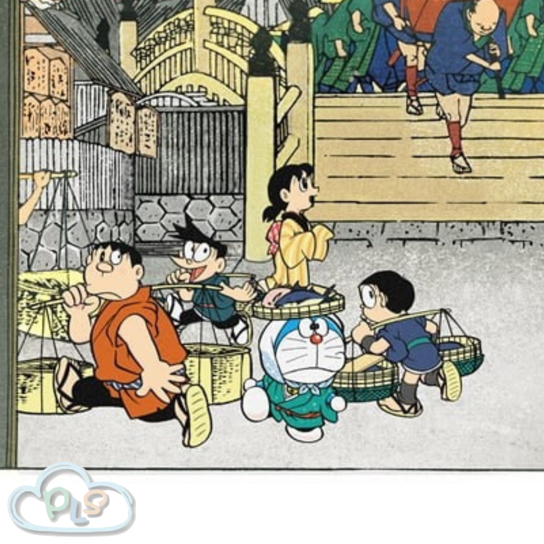 Ukiyo-E Woodblock Print "The Fifty-Three Stations Of The Tokaido: Morning View Of Nihonbashi Bridge" Doraemon Ukiyo-E Series  #28001-1