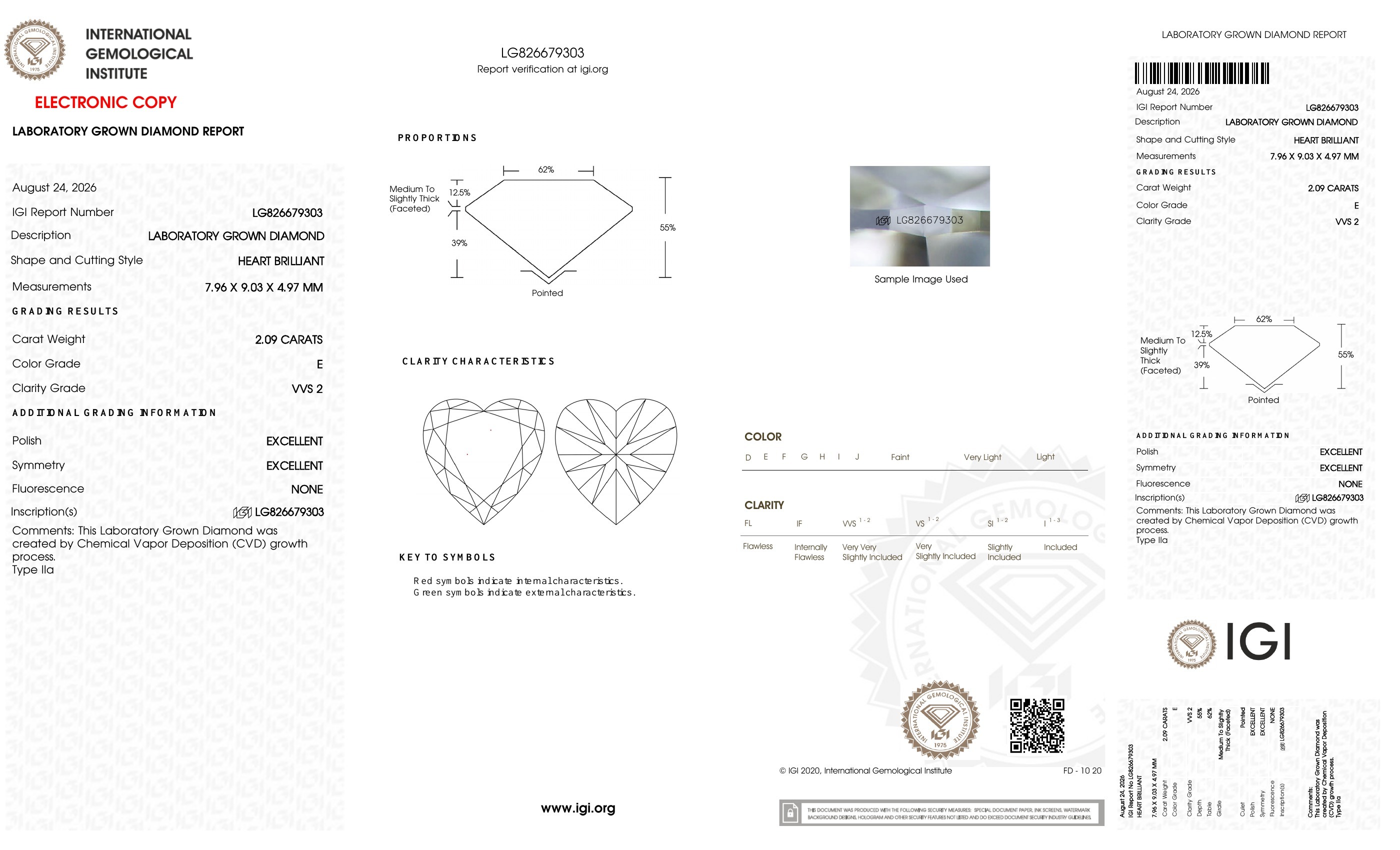 FD113 E27 培育鑽石(裸石) - 心形切工Heart Shape 2.09ct COLOR E VVS2 (7.96 - 9.03 - 4.97)