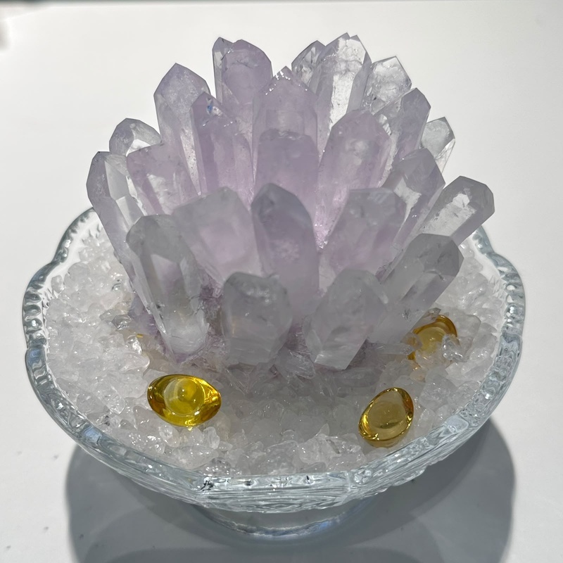 HKAG1001-006 水晶簇擺件-粉（連碗+白水晶） (A6)