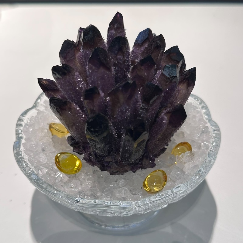 HKAG1001-002 水晶簇擺件-紫（連碗+白水晶） (A2)