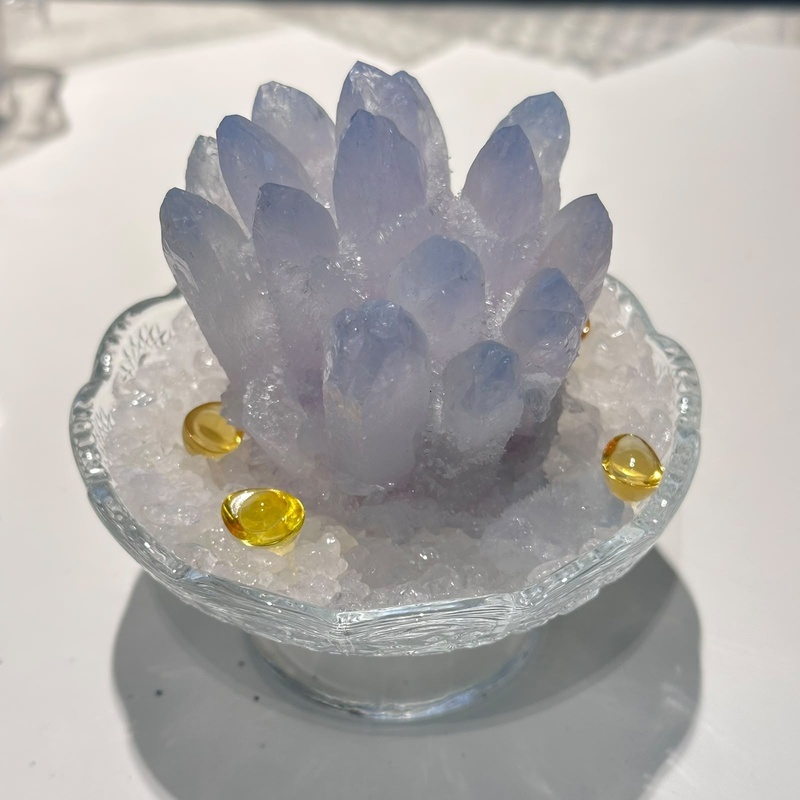HKAG1001-001 ［有晶缺］水晶簇擺件-仙紫粉（連碗+白水晶） (A1)