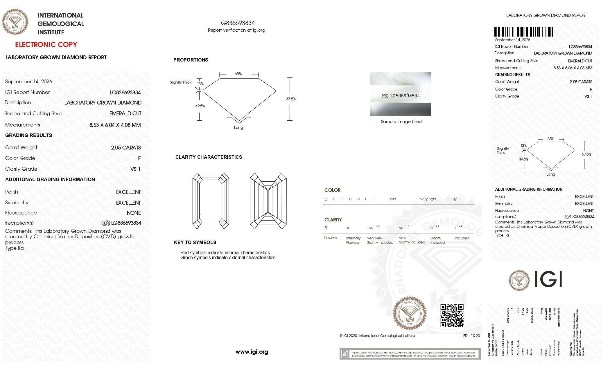FD086 D24 培育鑽石(裸石) - 祖母綠切工Emerald Shape 2.05ct COLOR F VS1 (8.53 - 6.04 - 4.08)