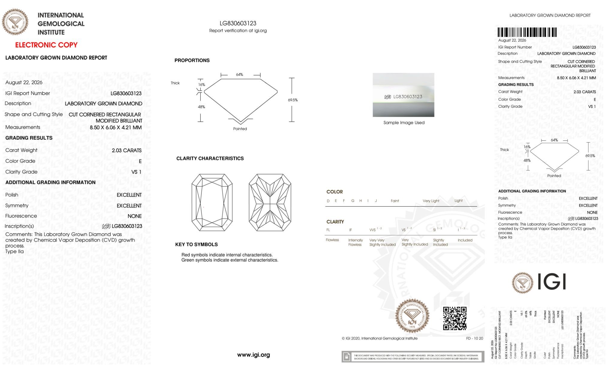 FD199 J19 培育鑽石(裸石) - 雷地恩切工Radiant Shape 2.03ct COLOR E VS1 (8.50 - 6.06 - 4.21)