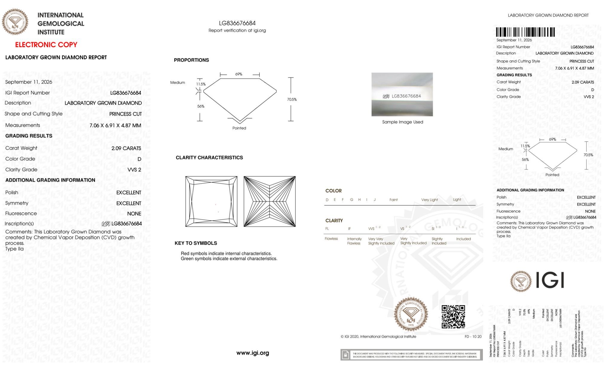 FD175 H8 培育鑽石(裸石) - 公主方切工Princess Shape 2.09ct COLOR D VVS2 (7.06 - 6.91 - 4.87)