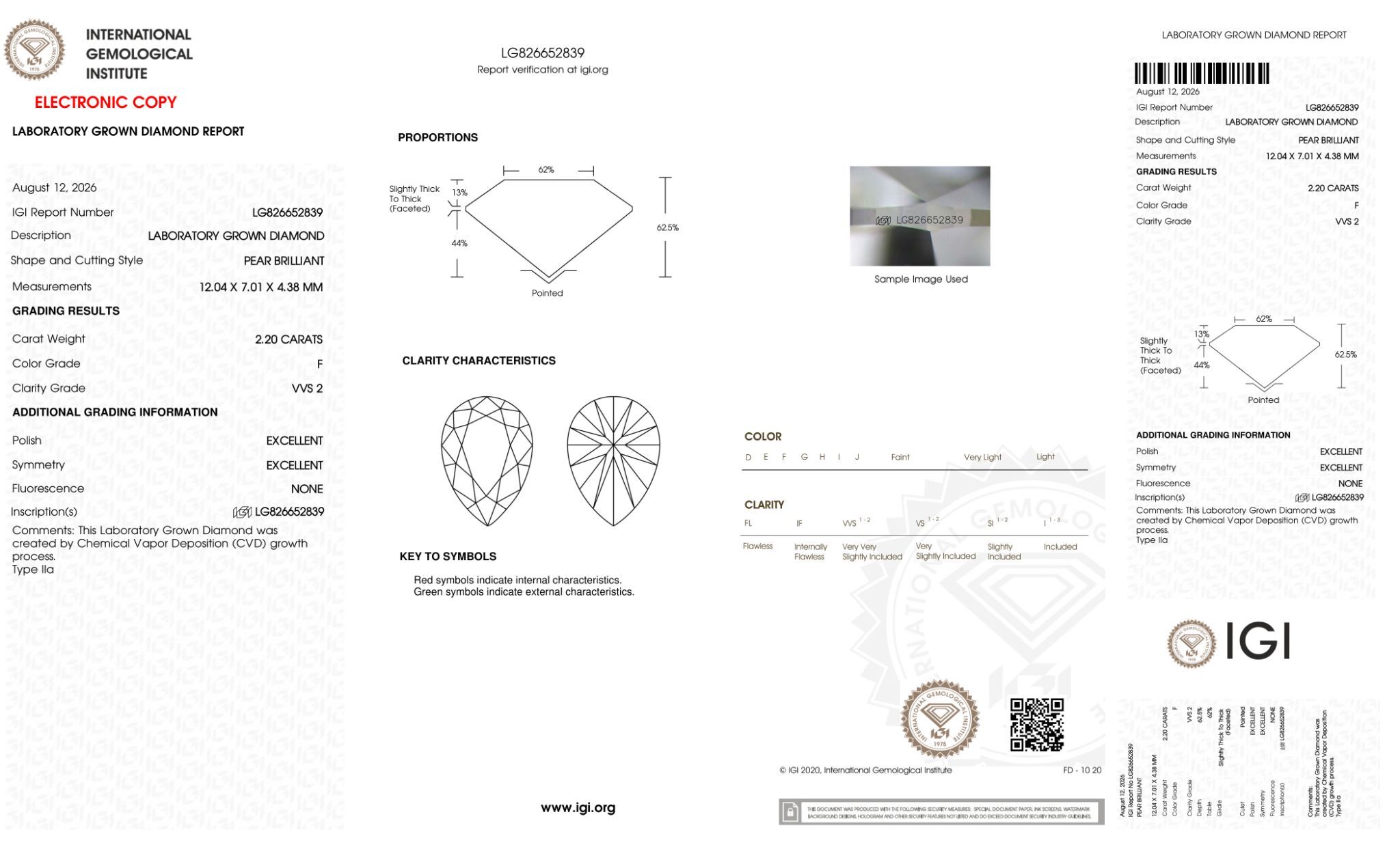 FD164 G36 培育鑽石(裸石) - 水滴形切工Pear Shape 2.2ct COLOR F VVS2 (12.04 - 7.01 - 4.38)