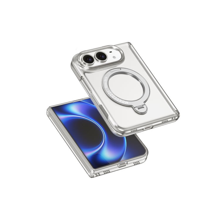 ESSENTIALS Crystal｜Magnetic Charging Compatible Shockproof Crystal Clear Case with rotatable ring and hinge protection for iPhone Duo