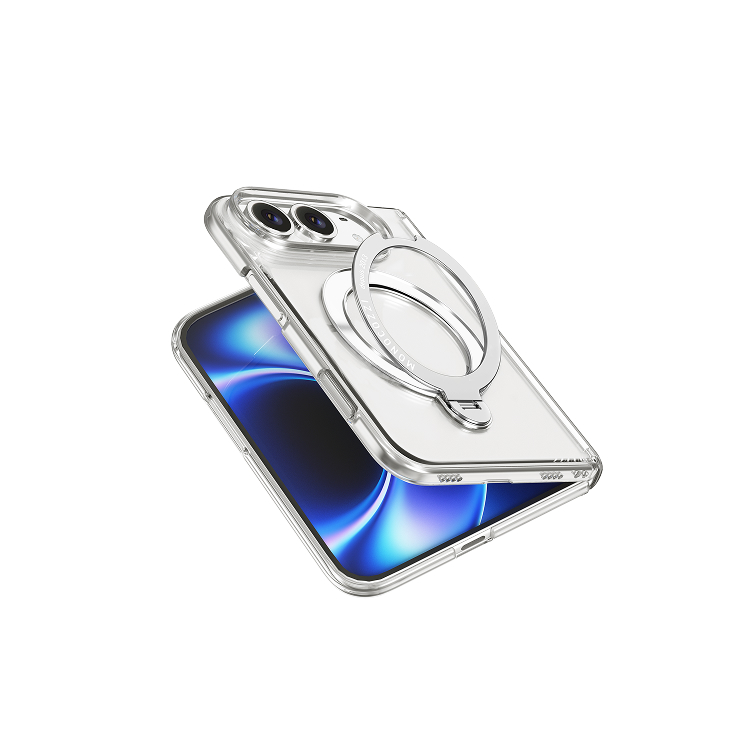 ESSENTIALS Crystal｜Magnetic Charging Compatible Shockproof Crystal Clear Case with rotatable ring and hinge protection for iPhone Duo