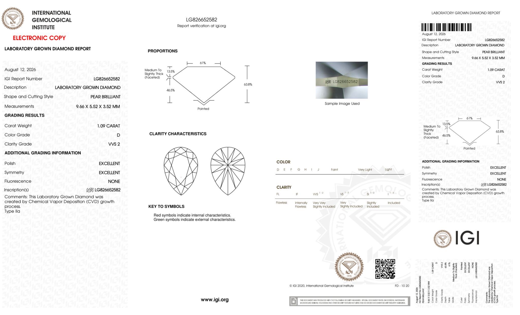 FD133 G5 培育鑽石(裸石) - 水滴形切工Pear Shape 1.09ct COLOR D VVS2 (9.66 - 5.52 - 3.52)