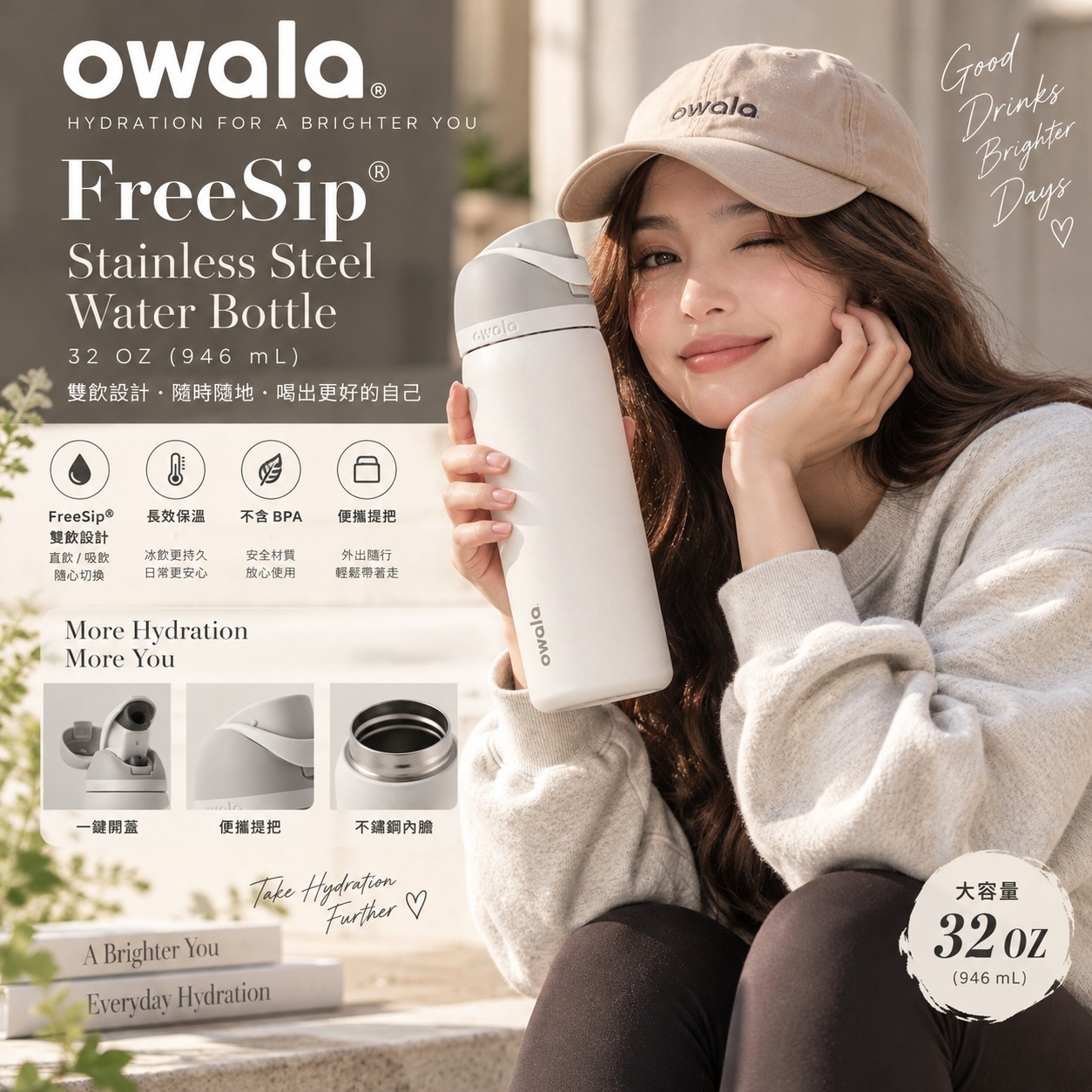 【預購】Owala FreeSip N092980 不鏽鋼水杯 32OZ (Shy Marshmallow)
