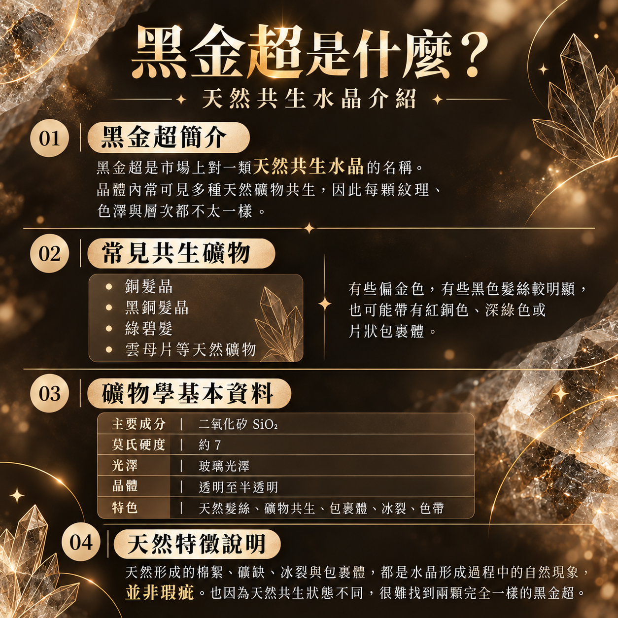 黑金超水晶手鍊材質介紹 天然黑金超共生水晶 銅髮晶黑銅髮晶綠碧髮礦物特徵