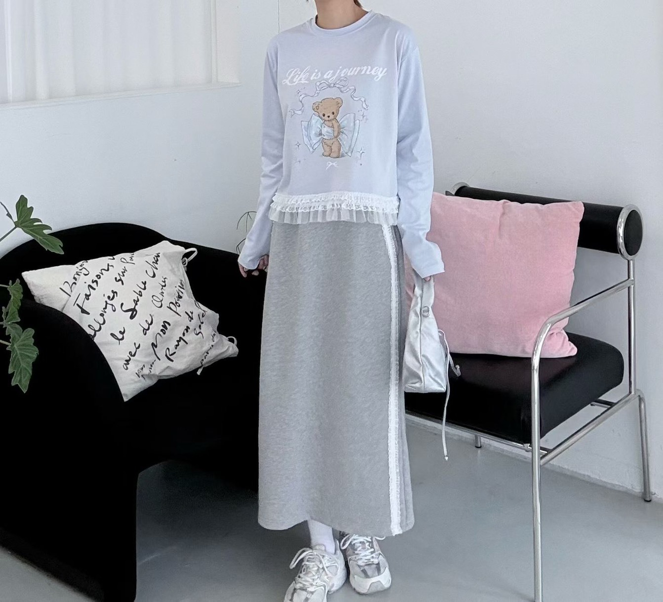 藍色字熊兒長袖T