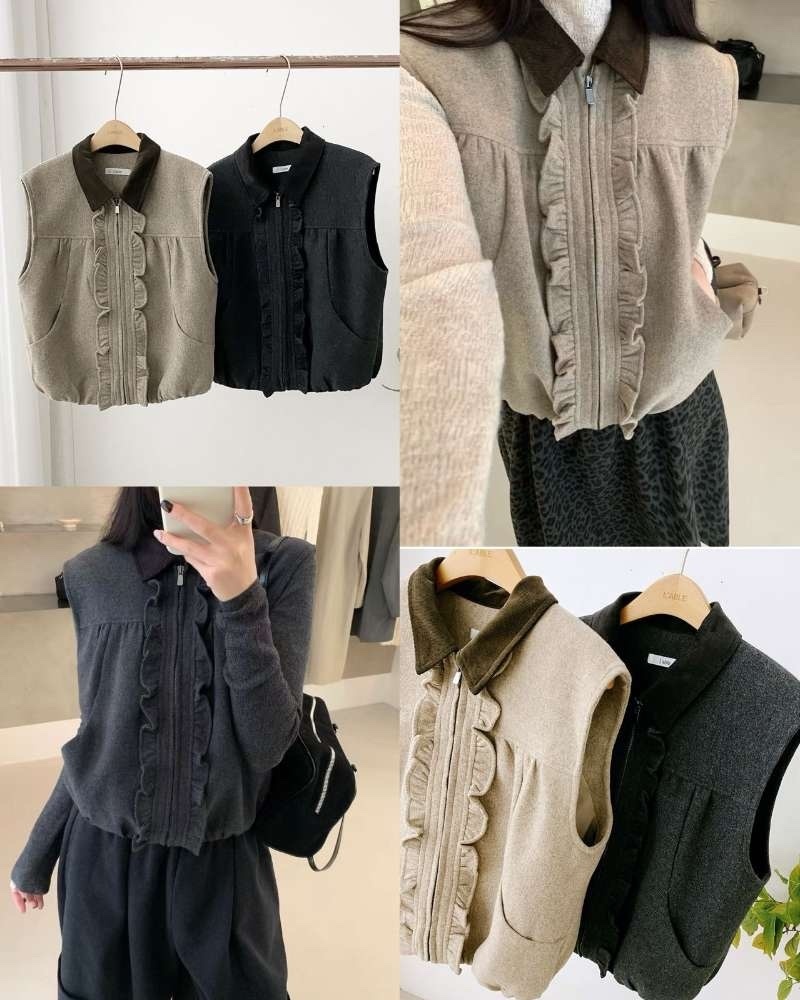 KK129 Ruffle背心外套（兩色）