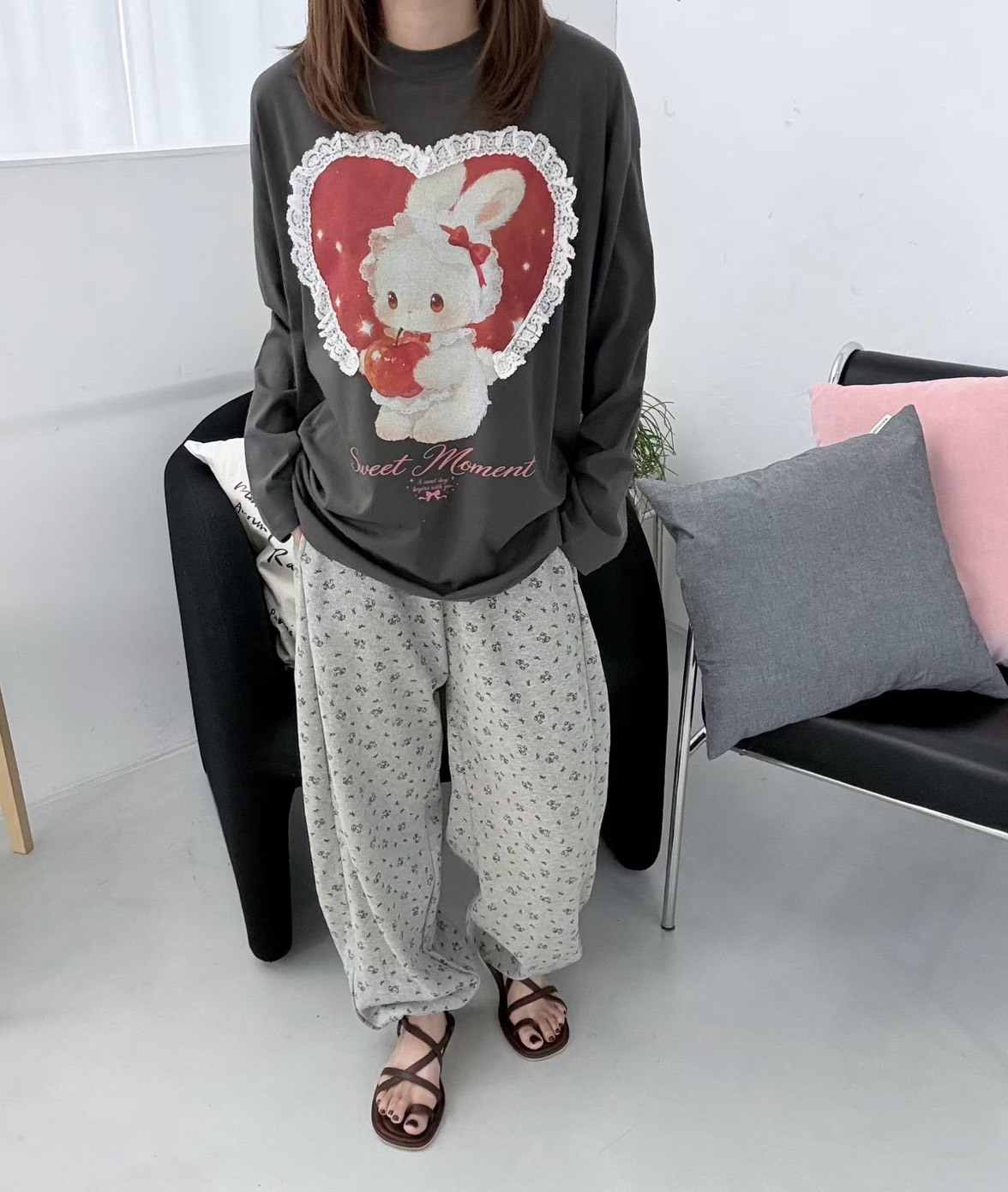 紅愛心兔長袖T