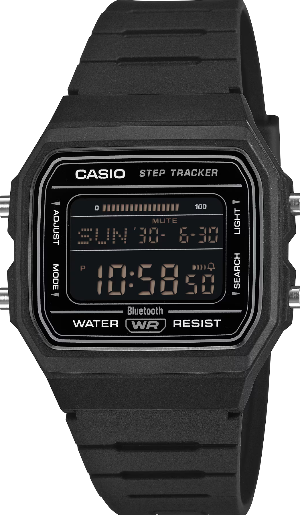 萬年鐘錶 - CASIO 卡西歐   Bluetooth 藍芽智慧步數感應器復古方形數位電子錶 F-B100W-1B 錶徑 : 38.1MM